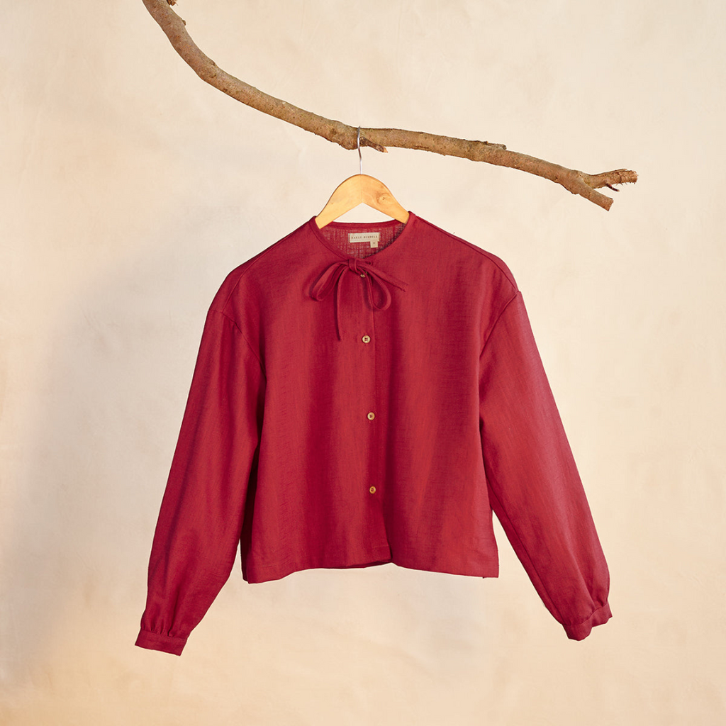 Kaely Russell | Linen Tie Shirt, Red