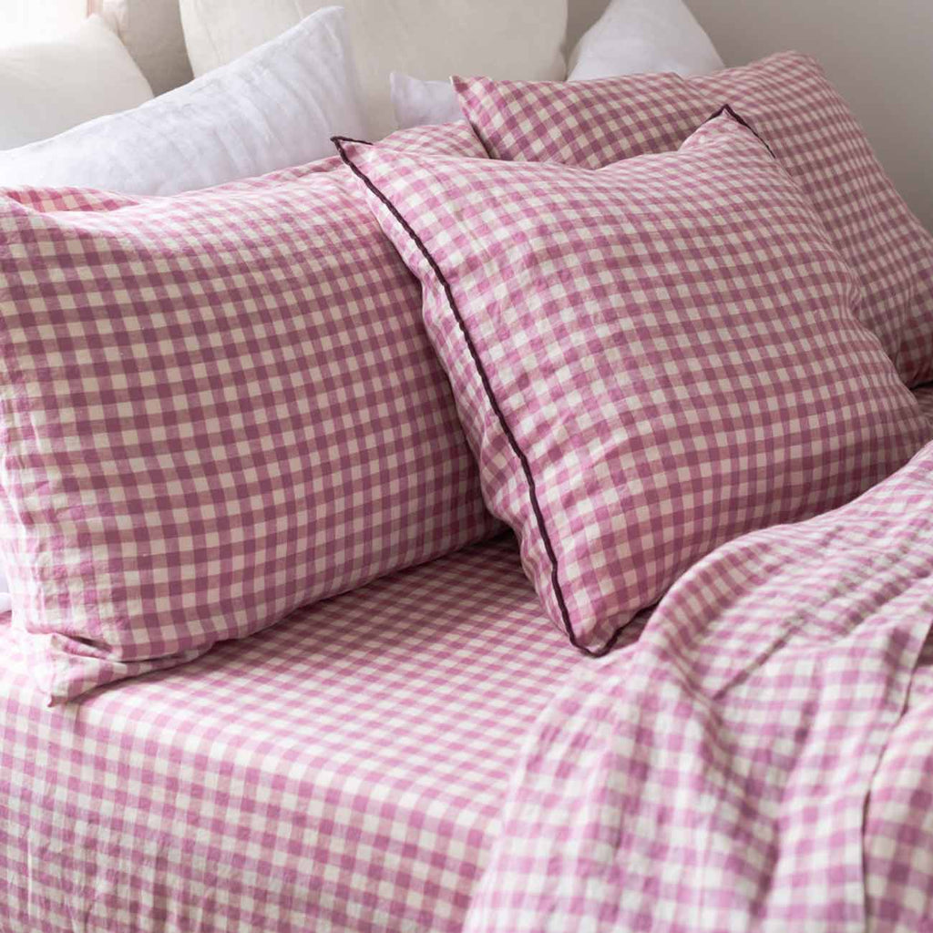 Orchid Gingham Linen Fitted Sheet