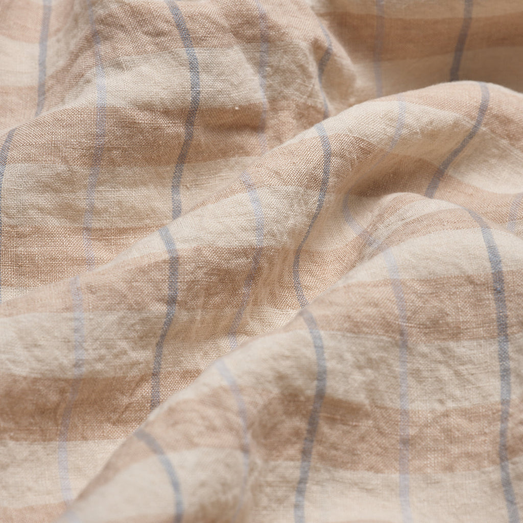 Cafe Au Lait Check Stripe Linen Fabric Detail