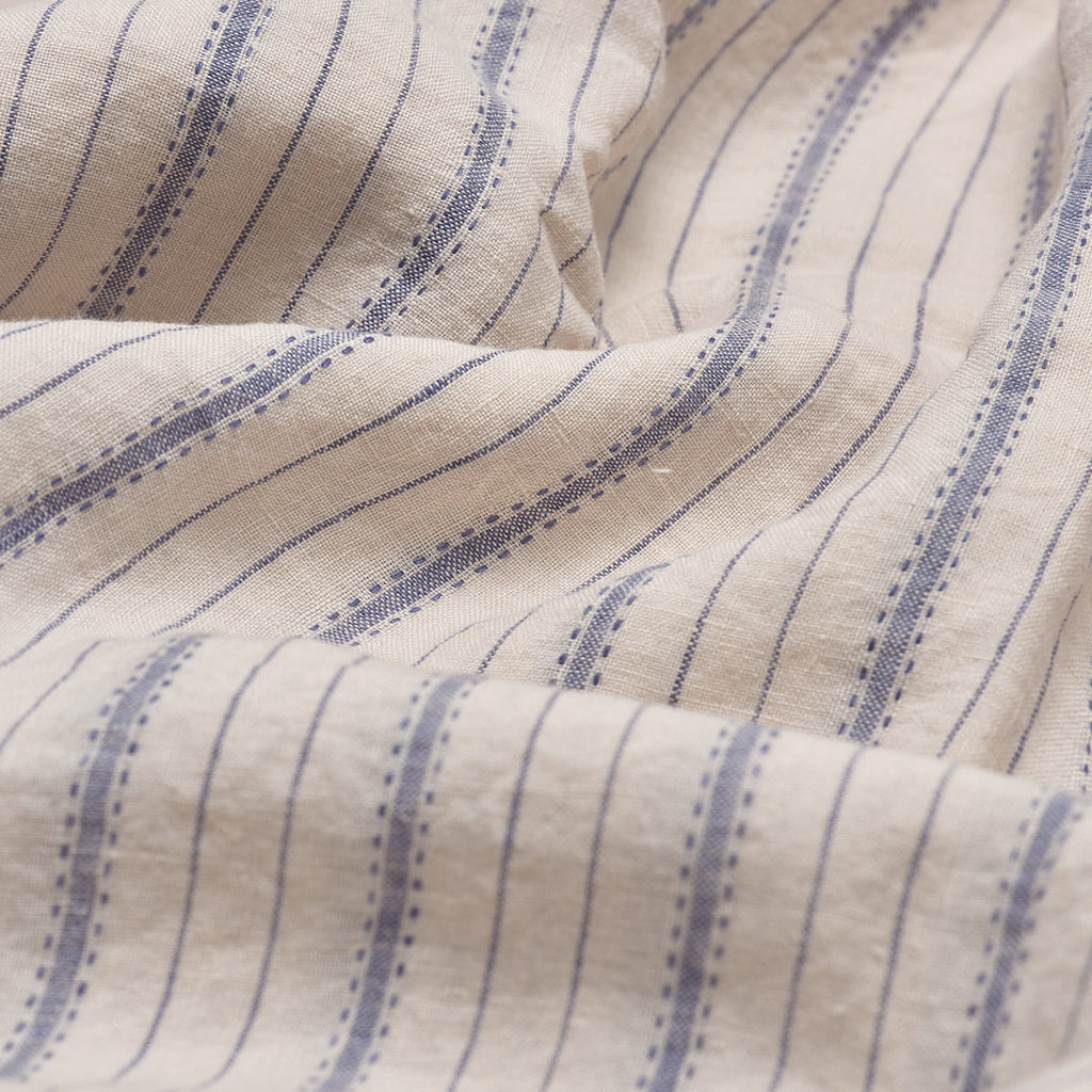 Dusk Blue Ticking Stripe Linen Fabric Detail